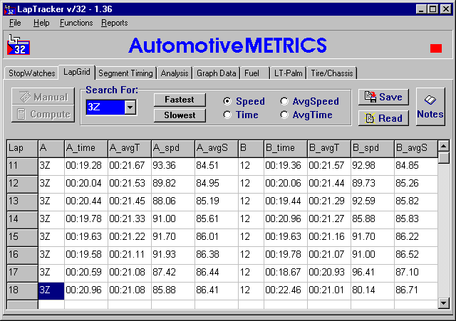 LapTracker v/32 LapGrid page