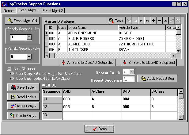 LapTracker v/32 Master database page
