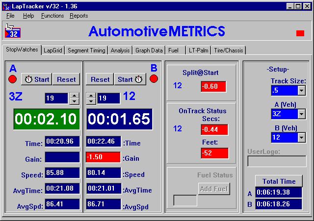 LapTracker v/32 main page