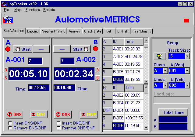 LapTracker v/32 stop watch page